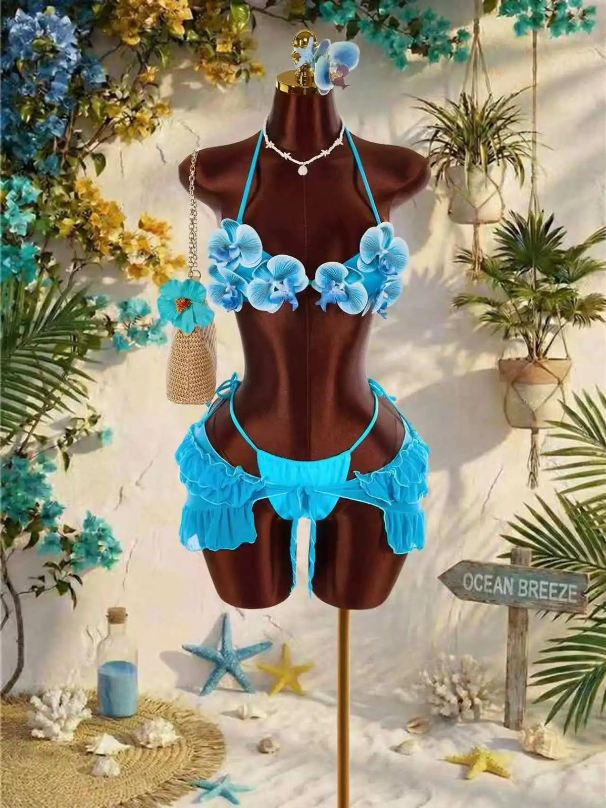 Sexy Pink 3D Floral Bikini Set Women Mesh Ruffle Cover Up 3 Piece Swimsuit 2026 Summer Push Up Bra Bathing Suit Holiday Swimwear