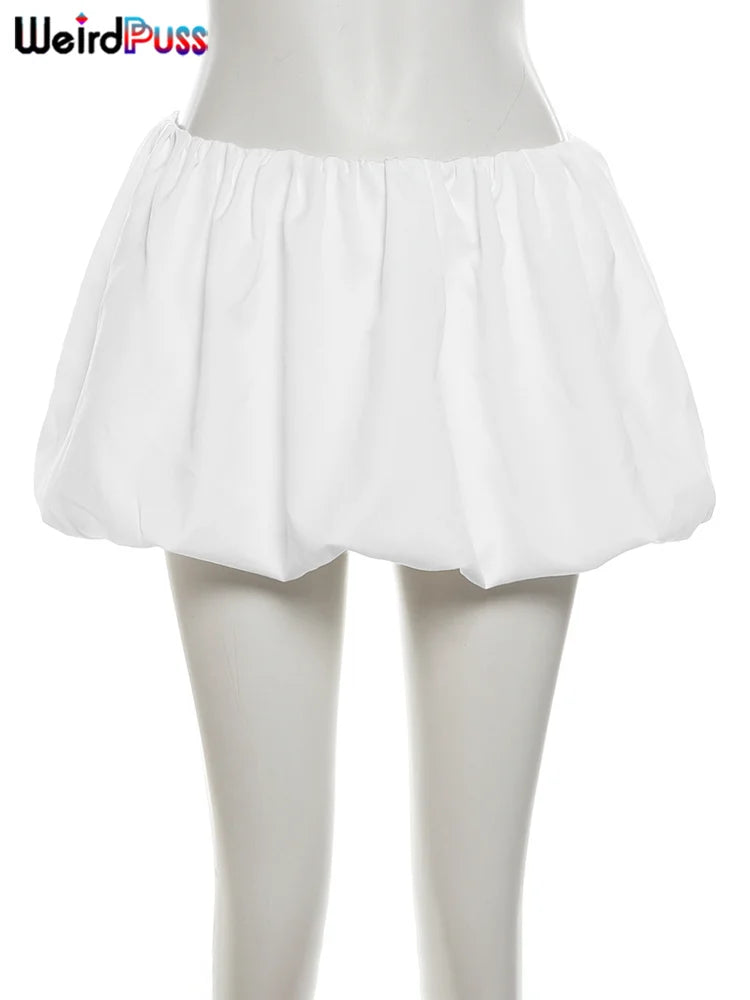 Weird Puss Casual Women 2Piece Set Autumn Trend Skinny Simple Daily Long Sleeve Crop Tops+Puffy Skirt Streetwear Matching Outfit