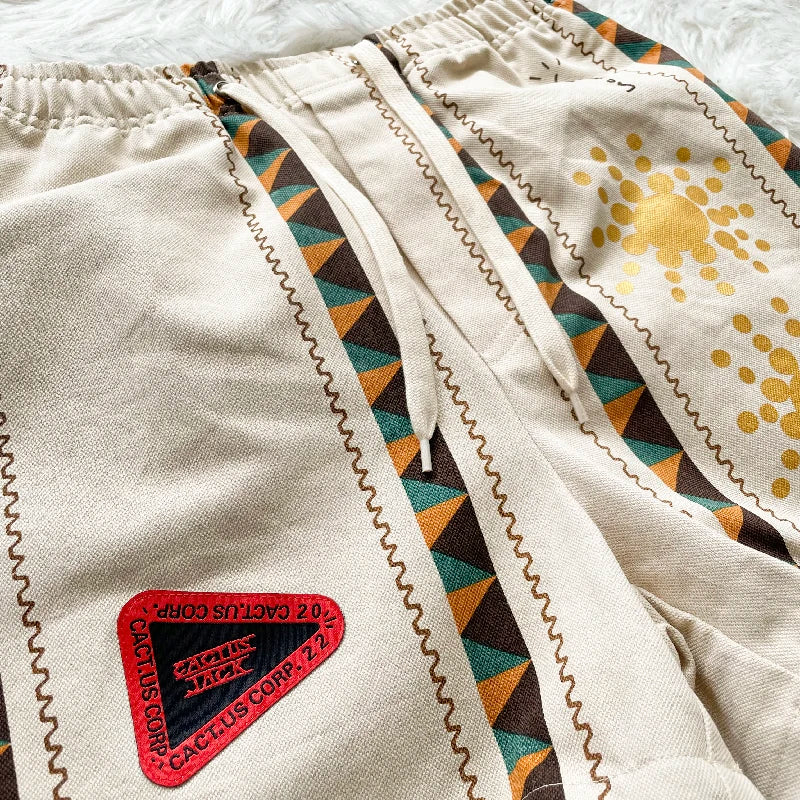 Cactus Jack Shorts Fashion Casual  Loose Color Blocking Patch Black Drawstring Elastic Waist Shorts Men Women Streetwear Pants