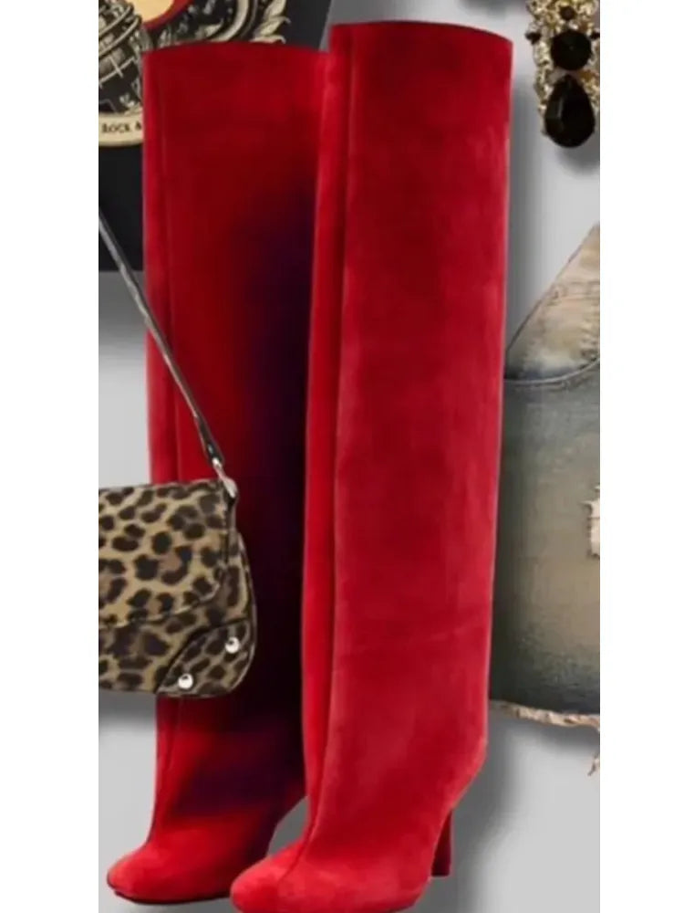 2025Autumn and Winter New 6cm Slim High Heels Knee High Women's Boots Round Toe Fashionable Women's Long Boots Knight Boots