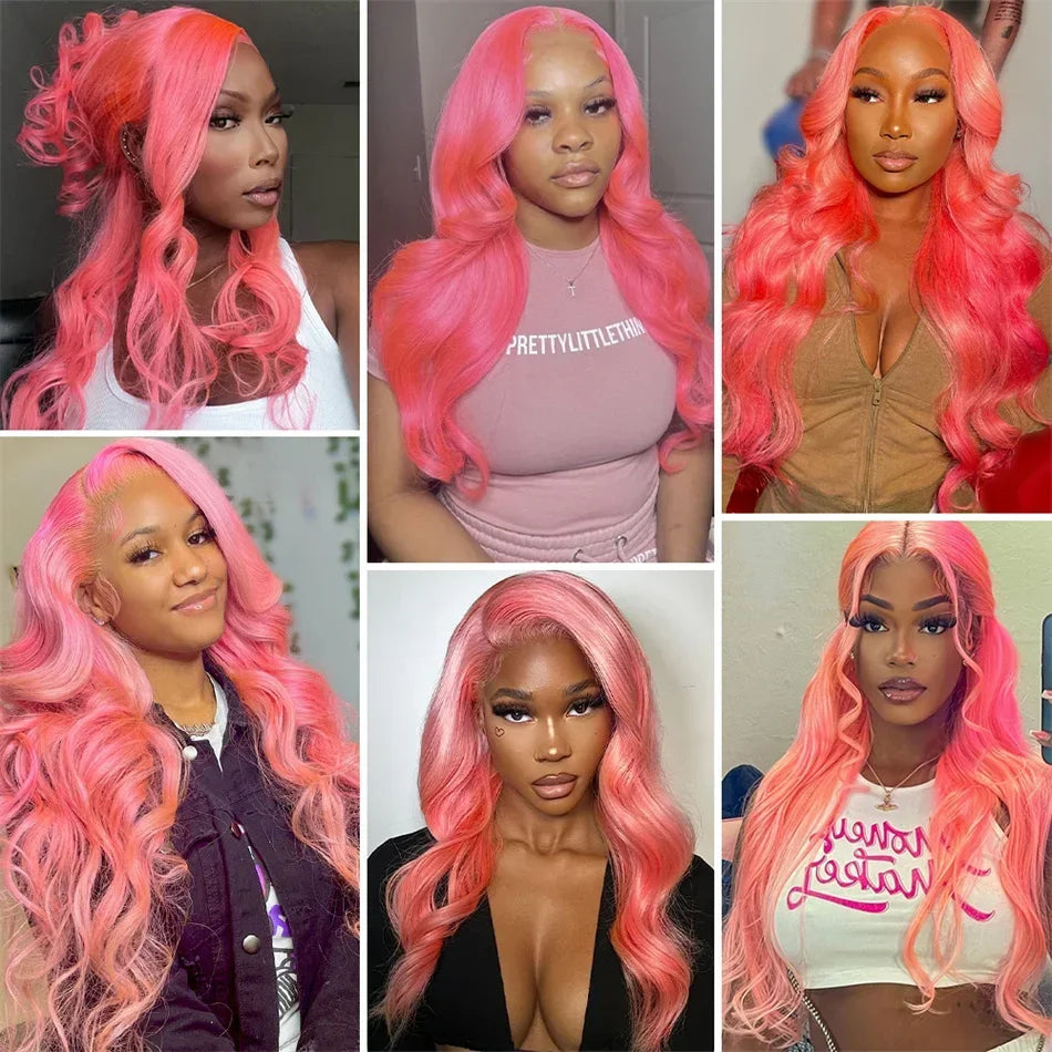 30 40 inch Pink hd lace frontal wig 13x6 human hair Brazilian Colored body wave Frontal Wigs 13x4 For Women choice wigs on clear