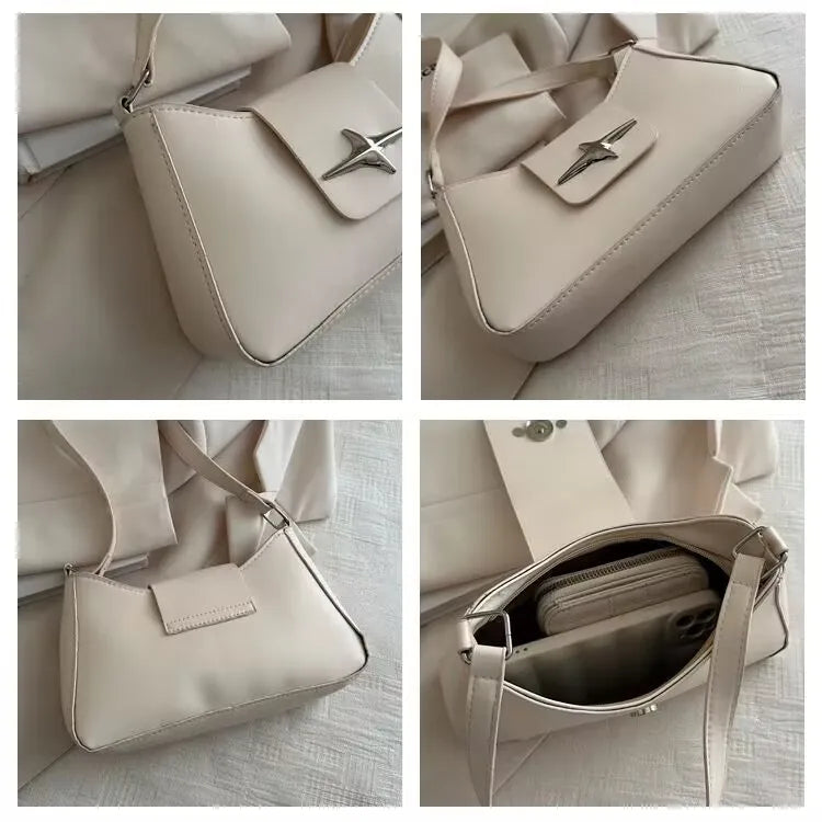 Solid color armpit bag, women's fashion new style | Casual texture shoulder bag, summer minimalist baguette bag