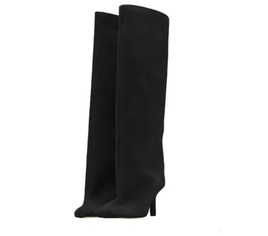 2025Autumn and Winter New 6cm Slim High Heels Knee High Women's Boots Round Toe Fashionable Women's Long Boots Knight Boots