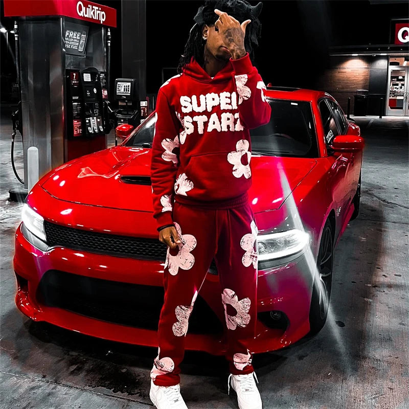 Y2k Aesthetics Winter Men's Sweatshirt Gothic Hip Hop Flowers Graphics Vintage Slim Hoodie Punk Grunge Long Sleeve Couple Jacket