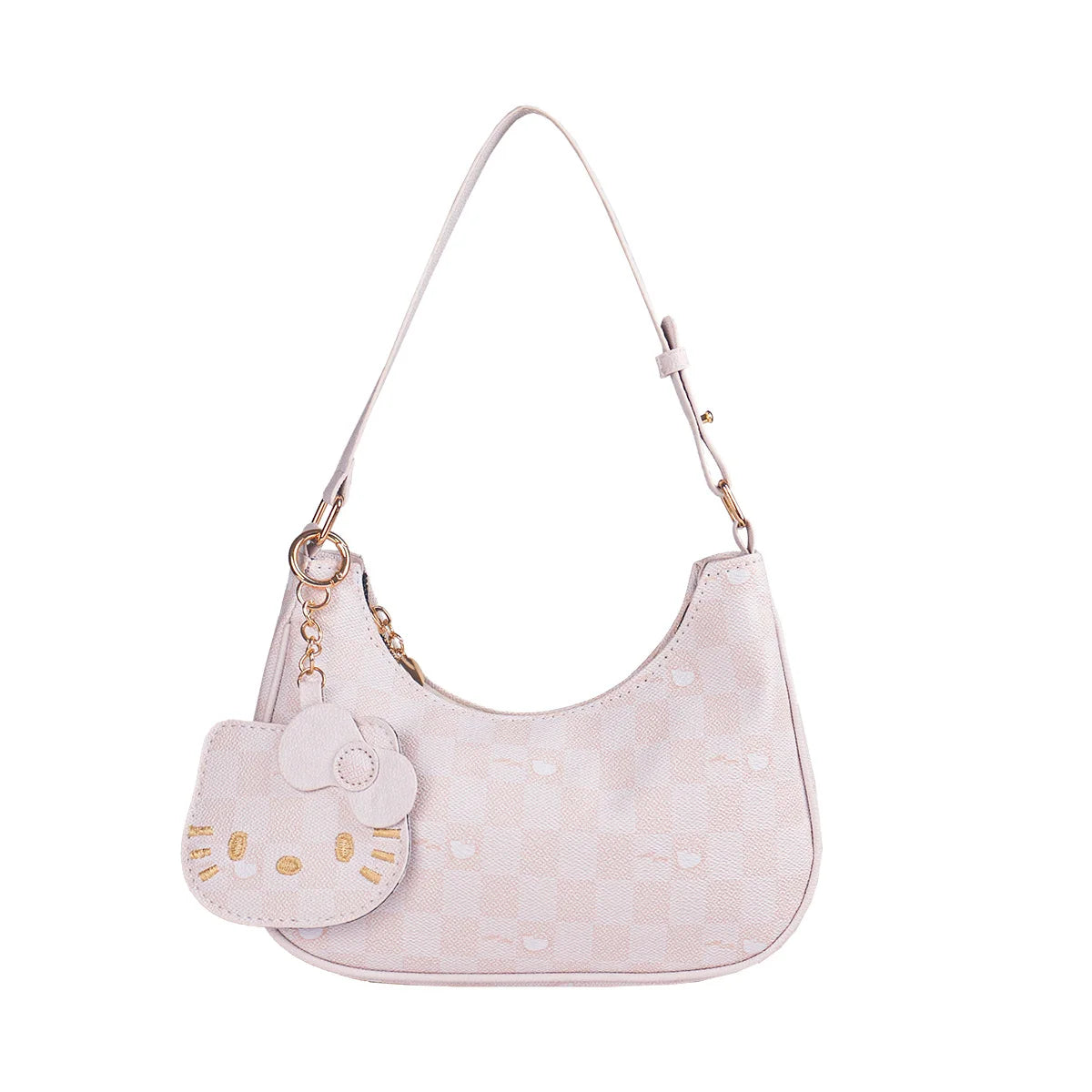 Women Y2K Cute Underarm Shoulder Bag Checkerboard Pattern PU Leather Hobo Bag With Cartoon Pendant Sweet Girls Fashion Daily Handbag Purse