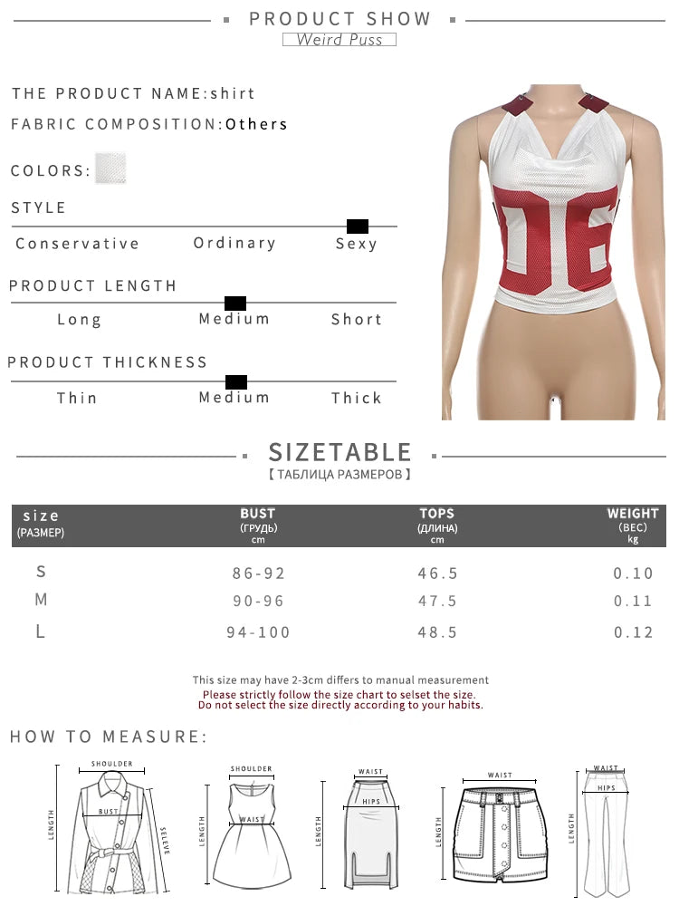 Weird Puss Mesh Halter Crop Tops Woman Summer Bandage Backless Patchwork Number Print Swing Collar Party Streetwear Skinny Vest