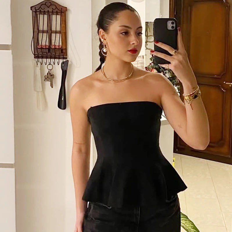 HXAO Corset Tube Top Women Summer 2025 White Pink Blue Yellow Black Top Bustier Ruffled Vests Cute Sleeveless Backless Tank Top