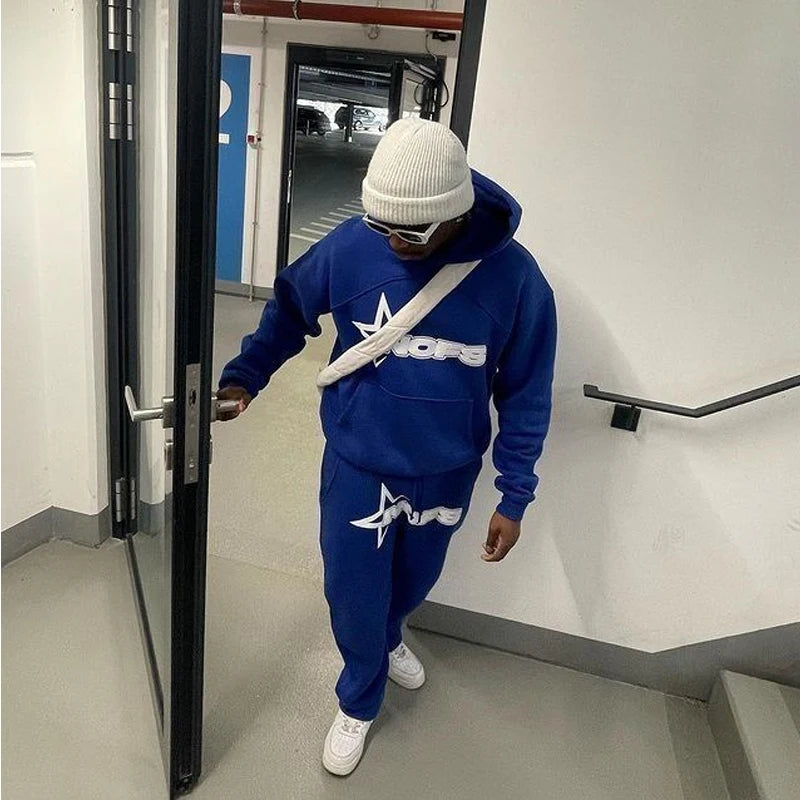 2024 New sweatsuit Letter Printing Streetwear Y2K Men's Hip Hop Oversized Hoodie Sweatshirt Sweatpant Casual Pants Sportswear