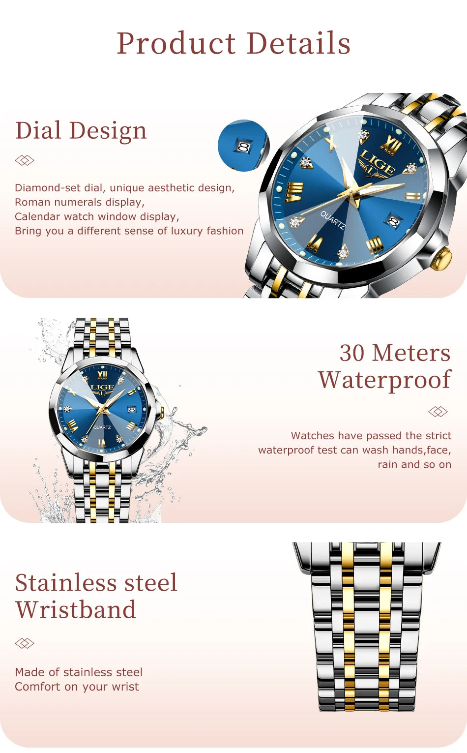 LIGE Elegant Ultrathin Nordic Simple Style Quartz Movement ladies Wristwatch Fashion Stainless Steel Bracelet Belt Watch