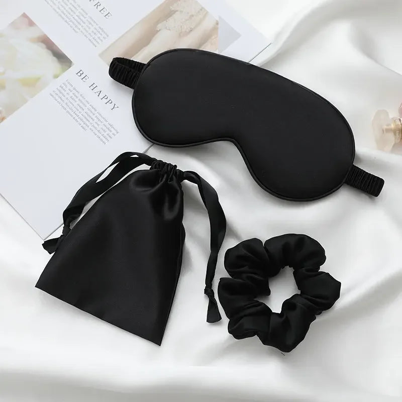 Silk-like sleeping eye mask with storage bag and scrunchie, soft cooling eye mask for face