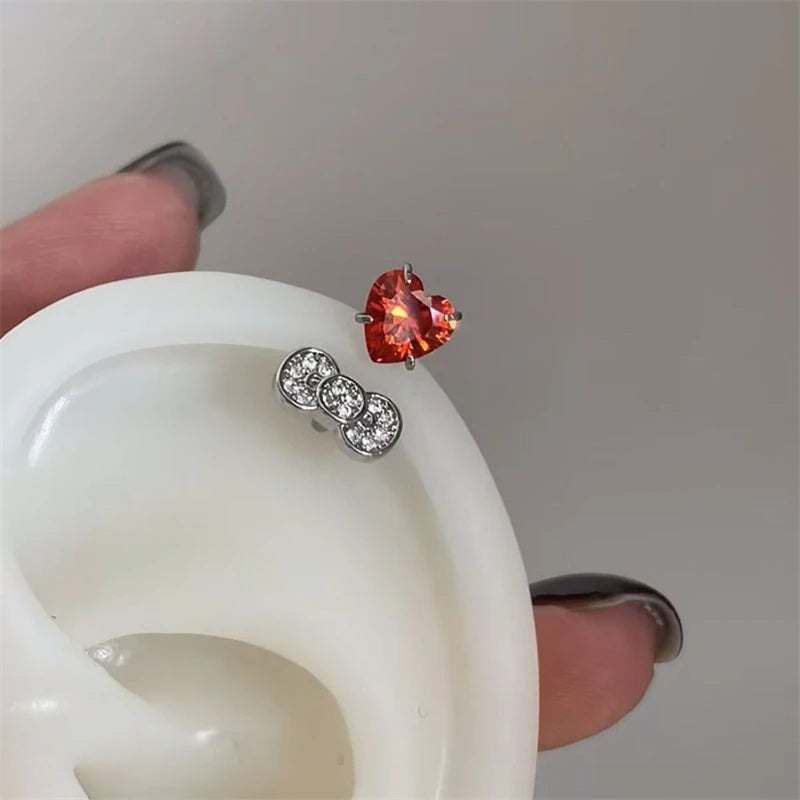 1PCS 1.2mm Bowknot Ring Stainless Steel Ear Bone Nail Shiny Screws Earrings Y2K Hottie Cochlea Piercing Body Jewelry