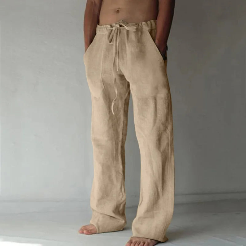 2025 Spring/Summer New Men's Cotton and Hemp Pants Summer Fashion Casual Solid Color Loose Plus Size M-4XL