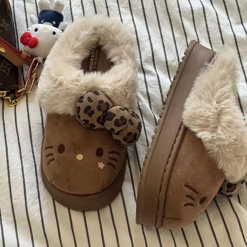 Autumn Winter Hello Kitty Slippers For Women Plush Kawaii Cute Sanrio Home Warm Cotton Slippers Cartoon Home Indoor Shoes Gifts