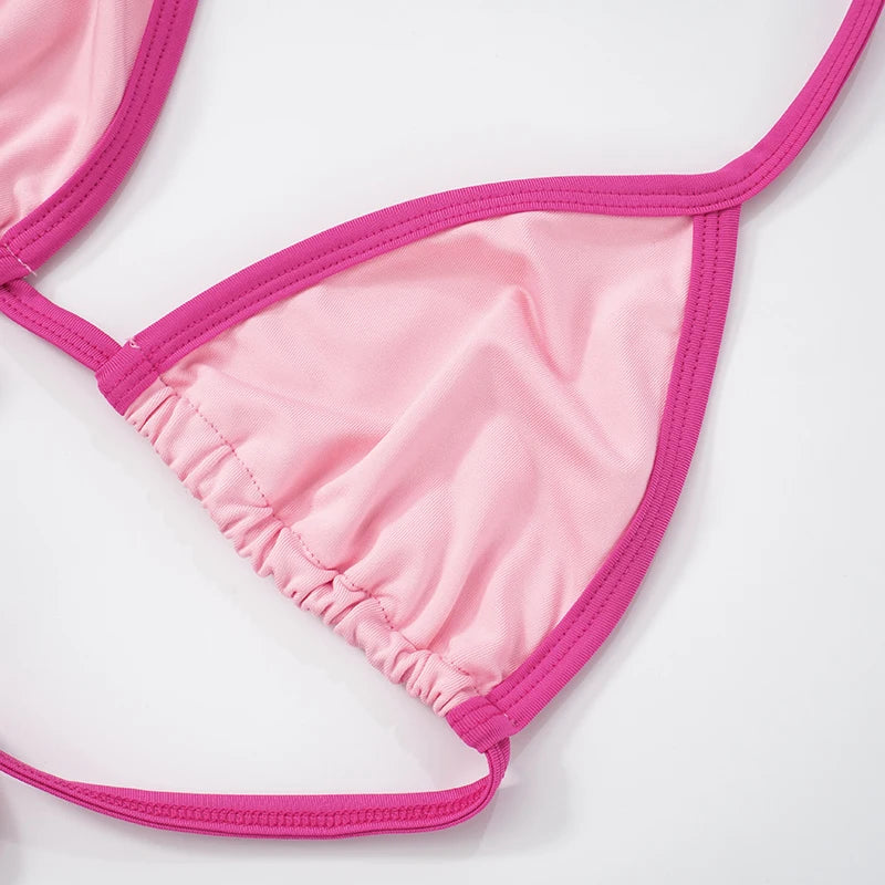 Weird Puss Contrast Bandage 2 Piece Set Women Sexy Halter Mini Bra+Skinny Swim Shorts Vacation Beach Party Style Trend Swimsuits