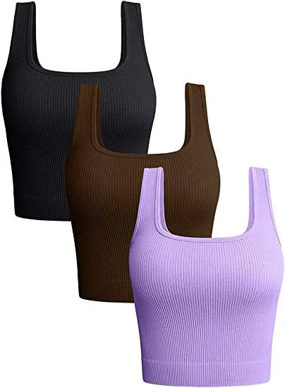 Women Solid Square Neck Ribbed Tank Top Camisole Women Summer Basic Elastic Sleeveless Crop Tops