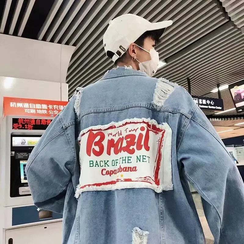 Button Short Casual Slim Cowboy Coat for Men Korean Popular Clothes Denim Jackets Man Loose New In Designer Branded Rock Lxury