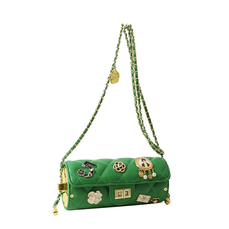 Fashion Shoulder Bag for Women Small Fragrant Style Diamond Grid Texture Crossbody PU Leather Square Bag