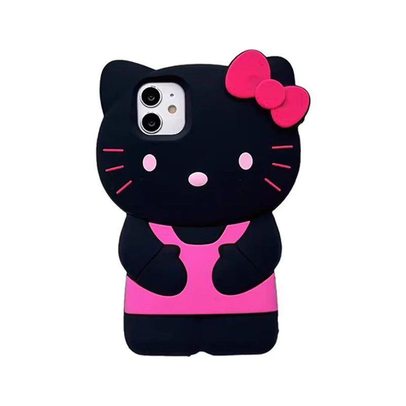 Sanrio 3D Cartoon Hello Kitty Bow Cute Phone Case For iPhone 17 16 15 14 13 12 Pro Max 11 Xs XR 7 8 Plus SE Soft Silicone Cover