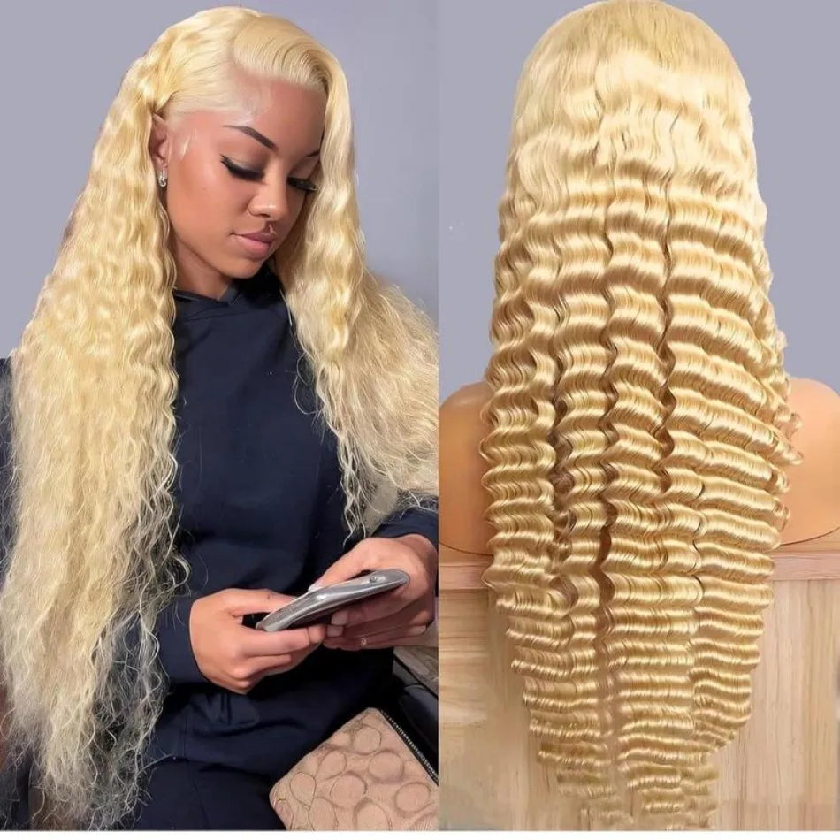 Deep Wave 613 Lace Front Wig Human Hair 13X6 30 32 Inch Blonde Wig Human Hair 220 Density Pre Plucked Lace Frontal Wig For Women