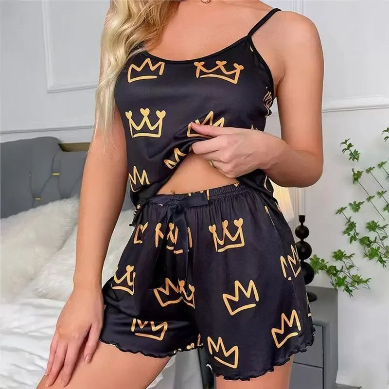 Sexy Summer Women's Sleepwear Two-Piece Set Strap Home Clothes Short Pants Casual Vest Home Comfortable Breathable Nightgown