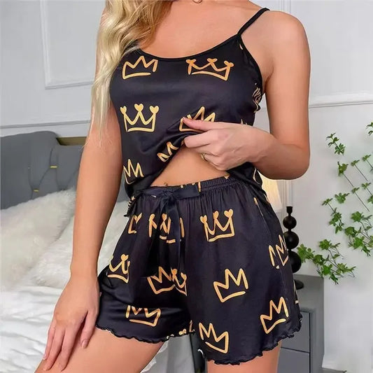 Sexy Summer Women's Sleepwear Two-Piece Set Strap Home Clothes Short Pants Casual Vest Home Comfortable Breathable Nightgown