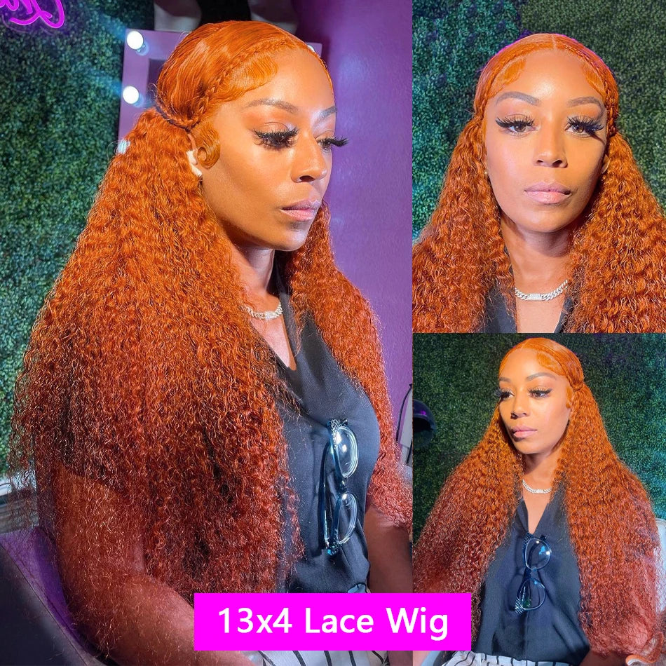 Wiggogo Orange Ginger Lace Front Wig Human Hair 30 Inch Curly Lace Front Human Hair Wig Deep Wave 13X4 13X6 Hd Lace Frontal Wigs