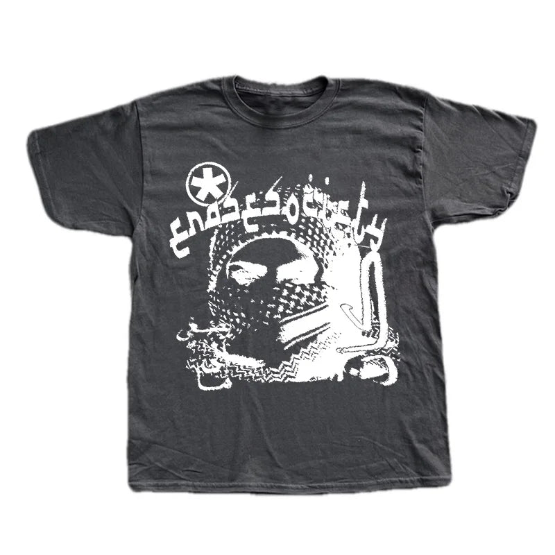 Y2K Cotton T-shirt Grunge Goth Harajuku Graphic Print O-Neck Tee Hip Hop Streetwear Loose Short Sleeve T-shirt Punk Vintage Top