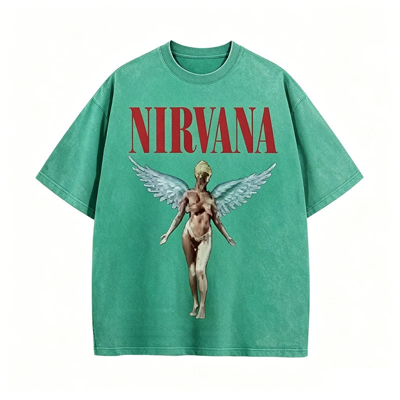 Nirvana Kurt Cobain Vintage Washed Retro Tie-Dye Loose Fit T-Shirt