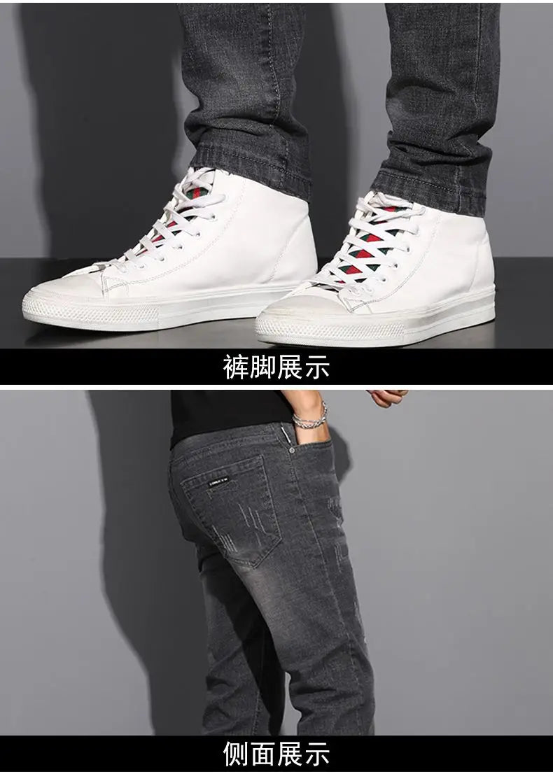 2025 Summer Thin Jeans Men's Korean Edition Fashion Trend Straight Leg Shorts Embroidered Cowboy Pants Black Blue Grey