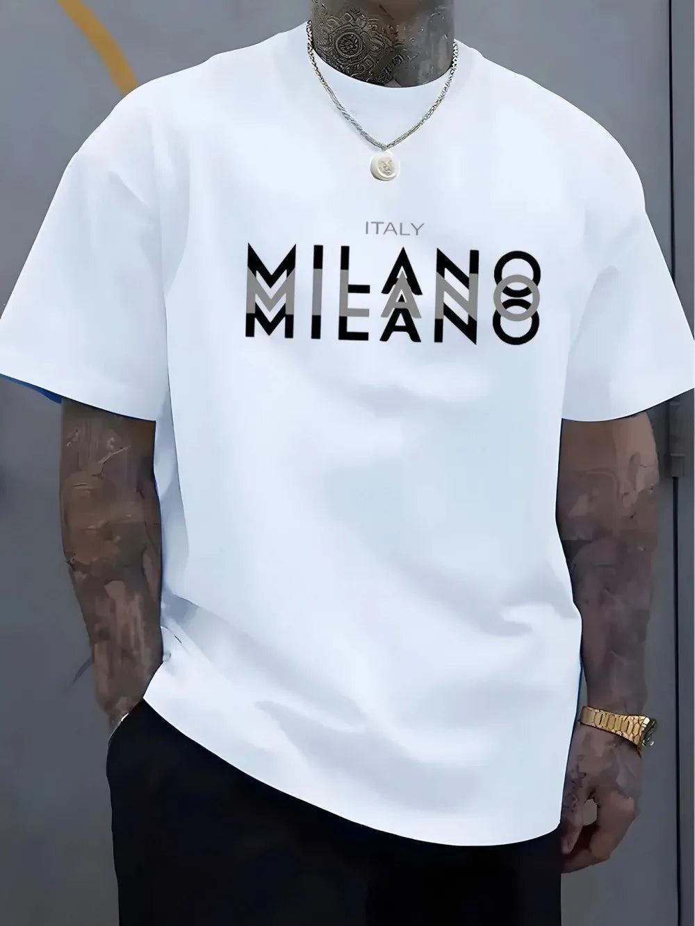 Men's summer casual comfortable breathable round neck T-shirt with letters and various shadow patterns outdoor fashion top