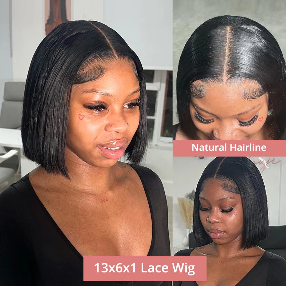 Short Bob Wigs Bone Straight 13x4 13x6 Hd Lace Front Wig Pre Cut 7x5 Glueless Wig Human Hair Ready to Wear And Go 250% Density