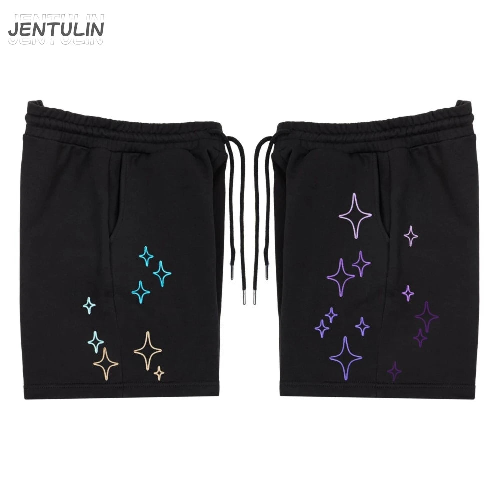 Streetwear Korean Men's Shorts Pants Constellation Graphic Star Print Oversized Jorts Baggy Harajuku Y2k Unisex Clothing Goth BF