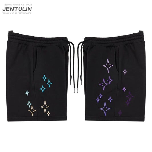 Streetwear Korean Men's Shorts Pants Constellation Graphic Star Print Oversized Jorts Baggy Harajuku Y2k Unisex Clothing Goth BF