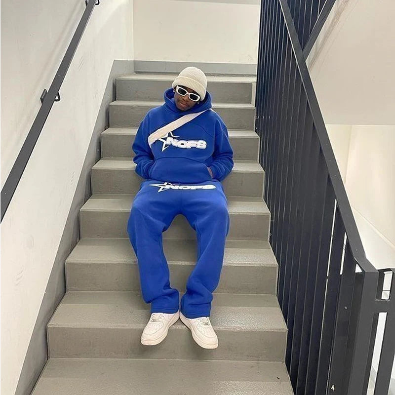 2024 New sweatsuit Letter Printing Streetwear Y2K Men's Hip Hop Oversized Hoodie Sweatshirt Sweatpant Casual Pants Sportswear