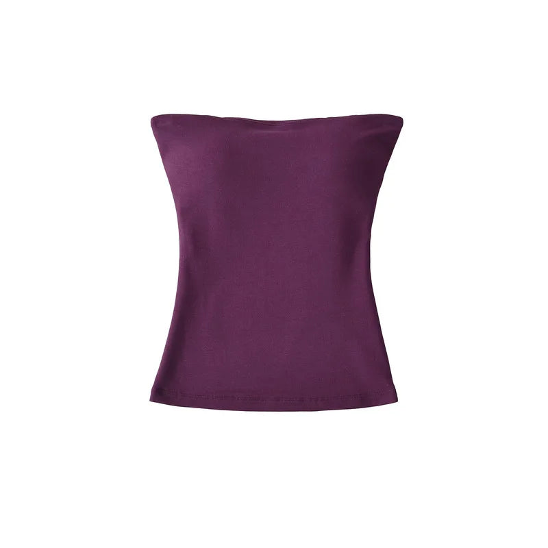 Women Solid Strapless Tube Top Sleeveless Bandeau Crop Top Stretch Basic Wrap Bustier Summer Casual Y2K Tank Tops