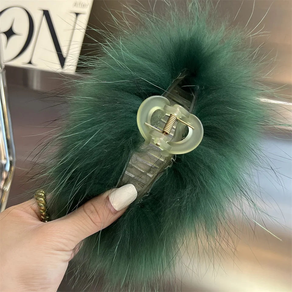 New Jelly Color Fox Fur Hair Clip Woman Claw Clip For ladies Sweet Hair Ornament Hair Hold Headband Fur Hairpin Hair Accessories