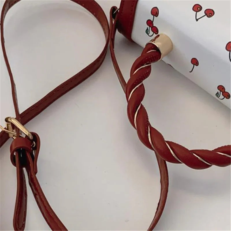 Cute Cherry Printed Handbag Shoulder Bag, Woven Handle Square Tote Bag, Fresh Design Women's Crossbody Bag, Stylish Women Bag
