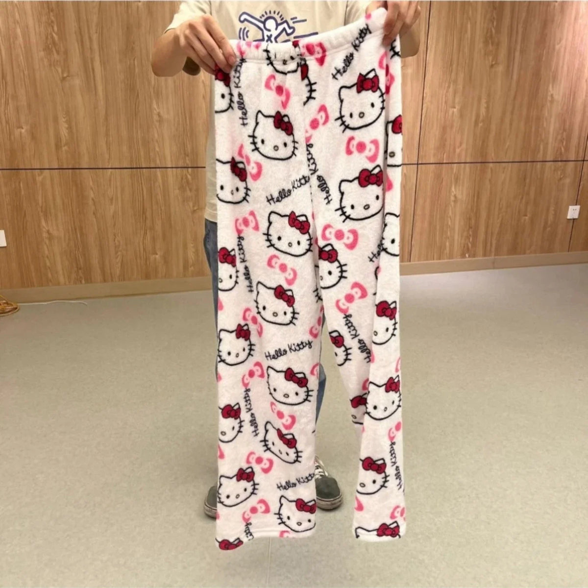 Hello Kitty Fleece Coral Pajama Pants Soft Trousers Women Casual Home Trousers Anime Cartoon Birthday Gift
