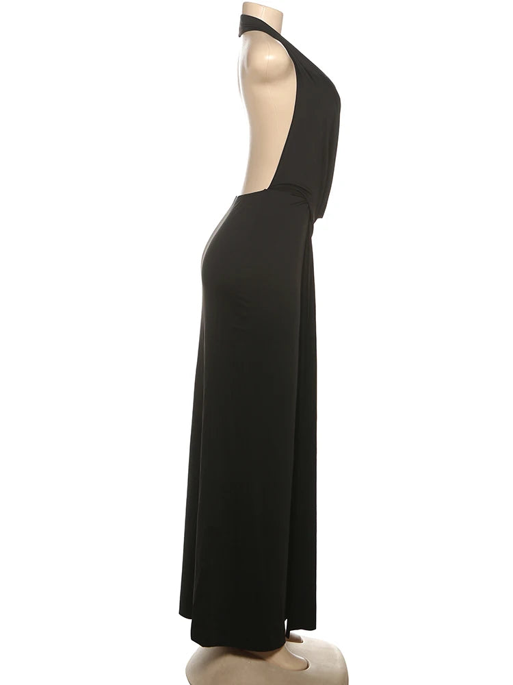 Halter Deep V Backless High Slit Maxi Dress — Women's Elegant