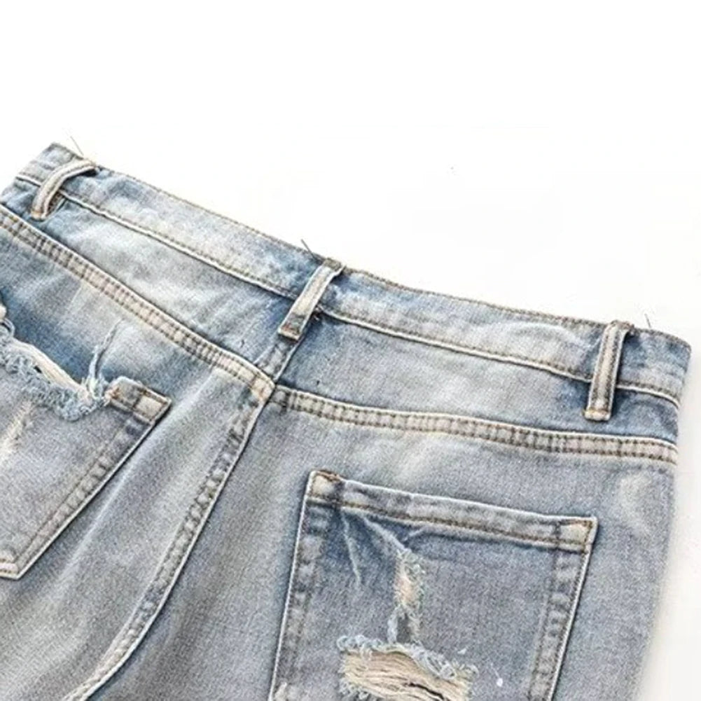 Summer Distressed Shorts Fashion Slim mens Ripped Short Vintage Streetwear