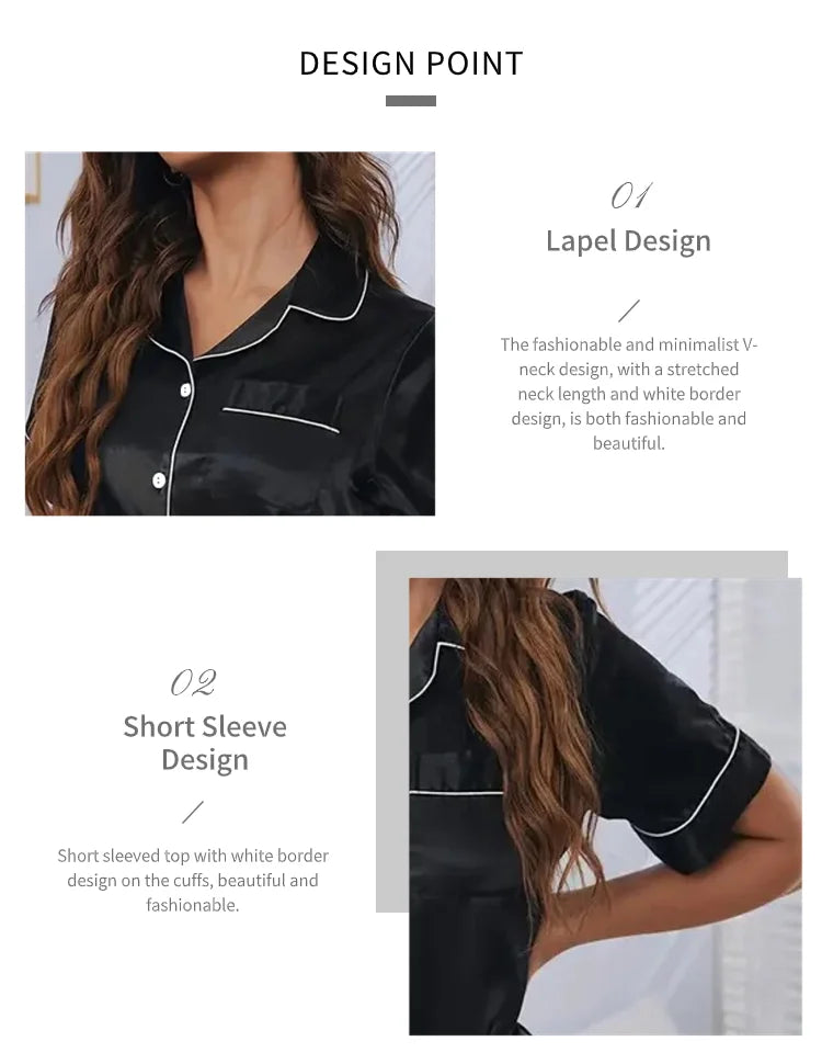 2026 Women Satin Pajamas Set 2-piece Pj Sets Sleepwear Loungewear Button-Down Pajama Women Pajamas Pijama Homewear Shorts Set