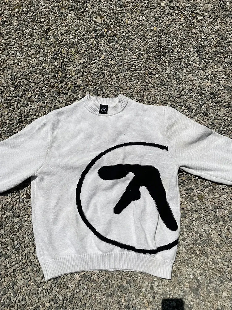 Men's Sweater Y2K Aphex Twin Knit Oversized Pullovers Gothic Jumper Winter Graphic Streetwear Long Sleeve Tops Vintage Clothing