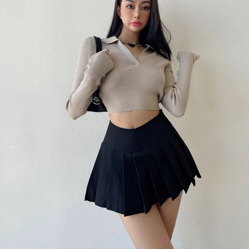 Fashion Slit Women Pleated Skirt Summer High Waist Sexy Mini Skirt White Jk Korean Girl Dance Skirt
