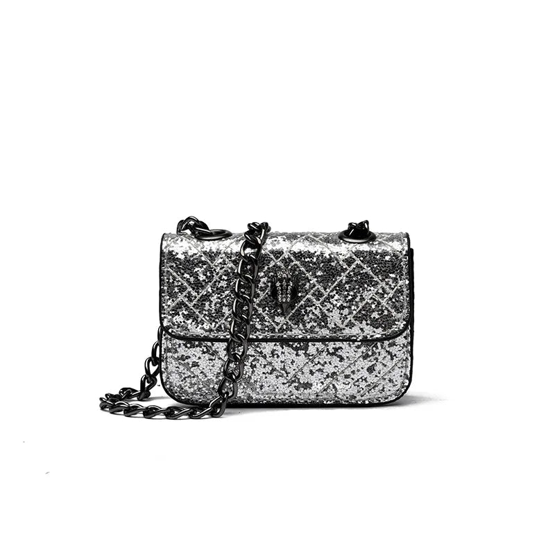 Multicolor Glitter Sequins V Diamond Quilted Mini Square Bag Ladies Eagle Head Lock Gold Metal Chain Crossbody Shoulder Handbag