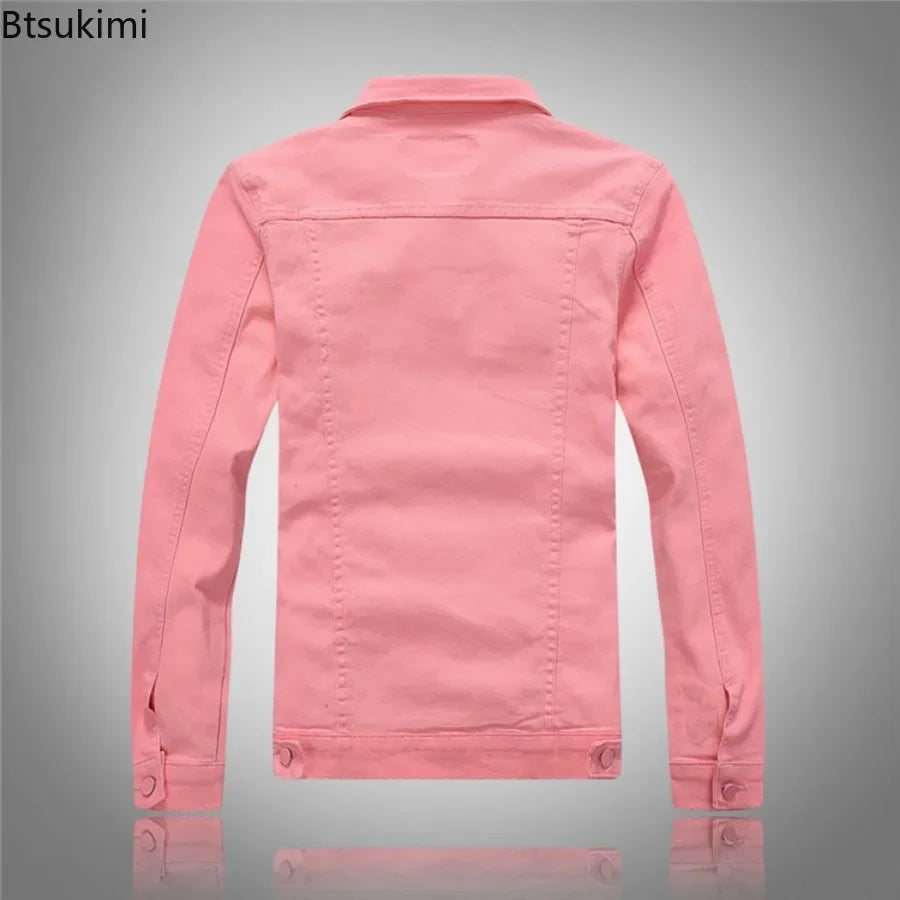 2025 Denim Jackets Men Solid Color Jacket Slim Fit Denim Coat Fashion Military Jacket Yellow Black Green White Top for Men
