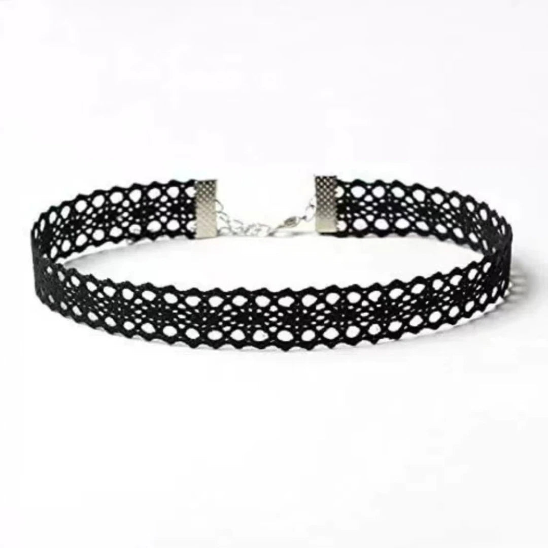 6 Pcs Set Black Simple Fashion Gothic Floral Shape Lace Alloy Choker Necklace Women Party Outfit Jewelry