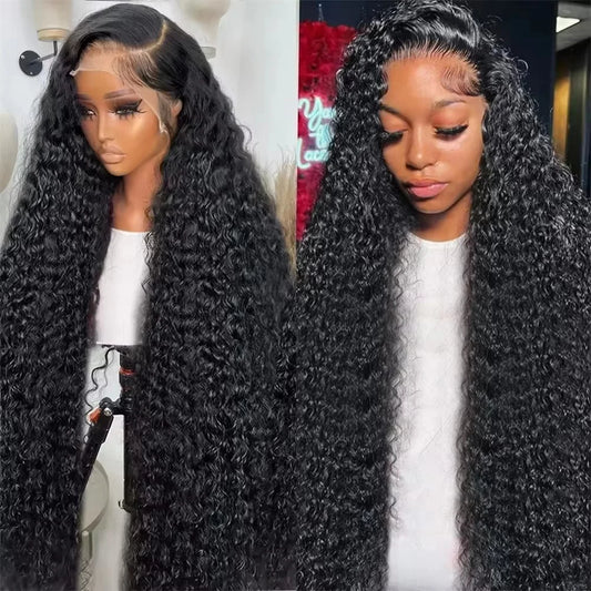 Deep Wave Wig Deep Wave Human Hair Wig Natural Color Deep Wave Wig Deep Wave 13x6 Lace Frontal Human Hair Wigs 46 Inch For Women