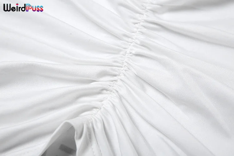 Weird Puss Casual T-Shirt Monogram Y2K  Women Shorts Sleeve Shirring Crop Tops Chic Hot Hot Girl Wild Streetwear Tees