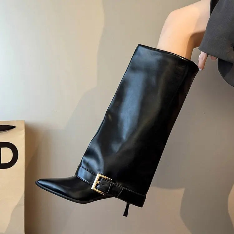 Trouser Leaf Boots Women's Fall/Winter 2025 New Knee-Free Pointed Toe Stiletto Heel High-Heeled Thigh Boots