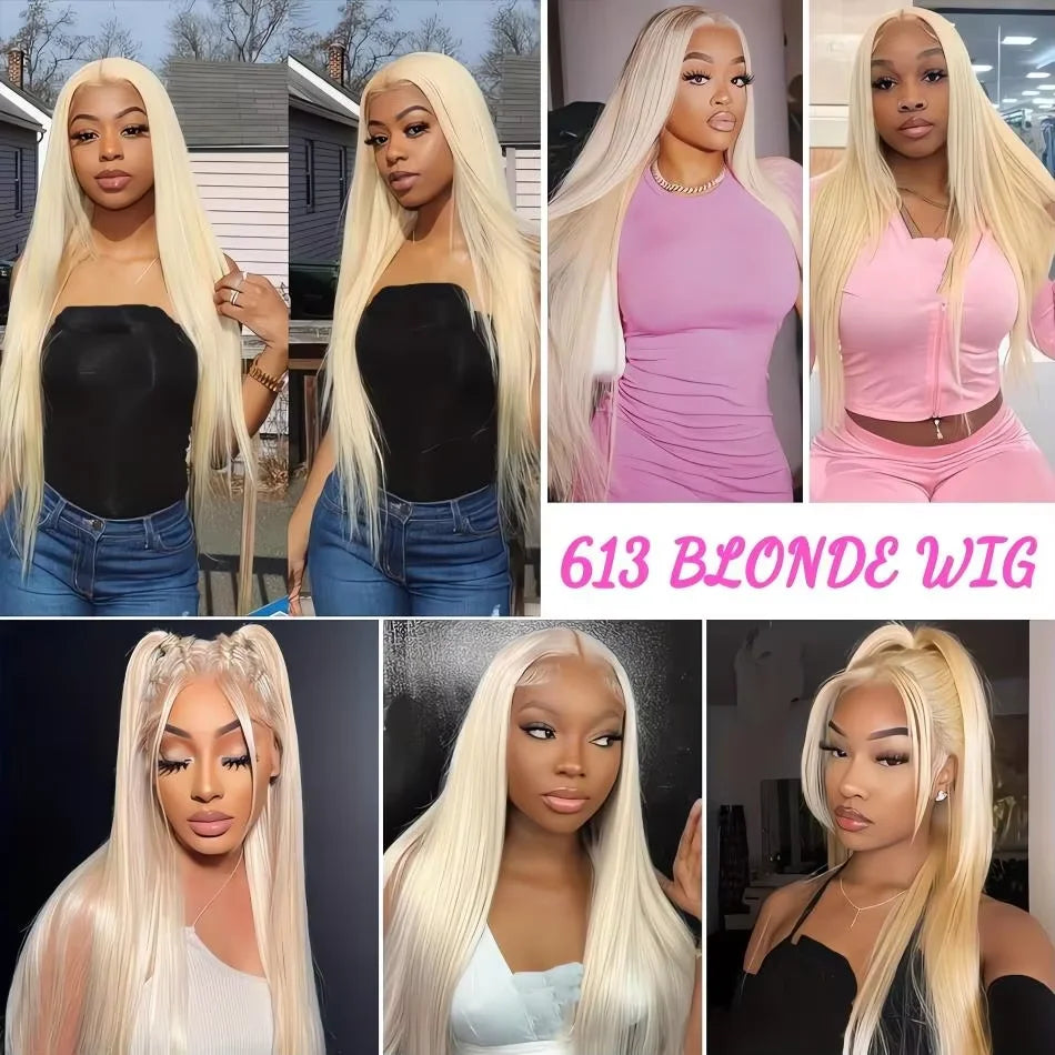 30Inch 13x6 Lace Front Human Hair 200 Density  613 Blonde Straight Lace Front Wig Human Hair Pre Plucked Blonde Wigs For Women